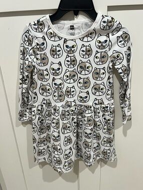 Tea Collection White Cat Face Print Tee Dress with Colorful Eyes